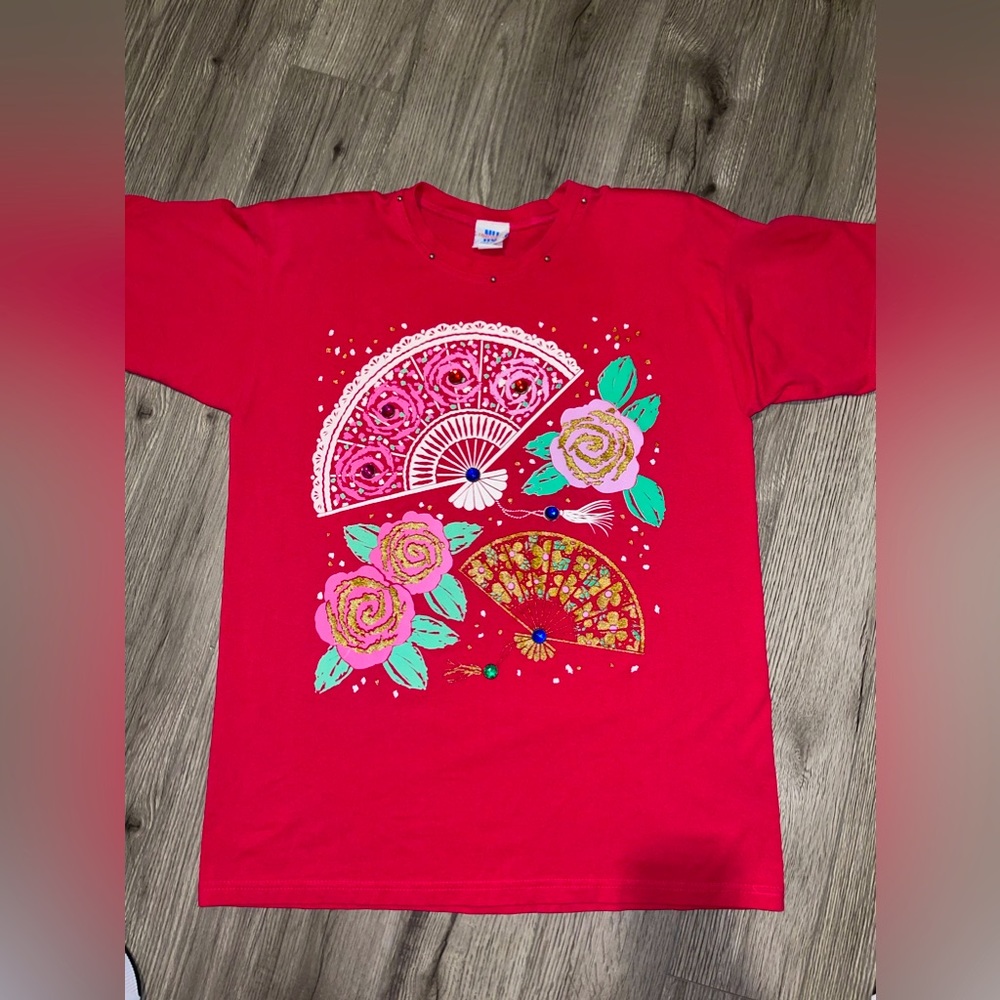 Vintage Dimensions One Size Hot‎ Pink Floral Shirt with Shoulder Pads